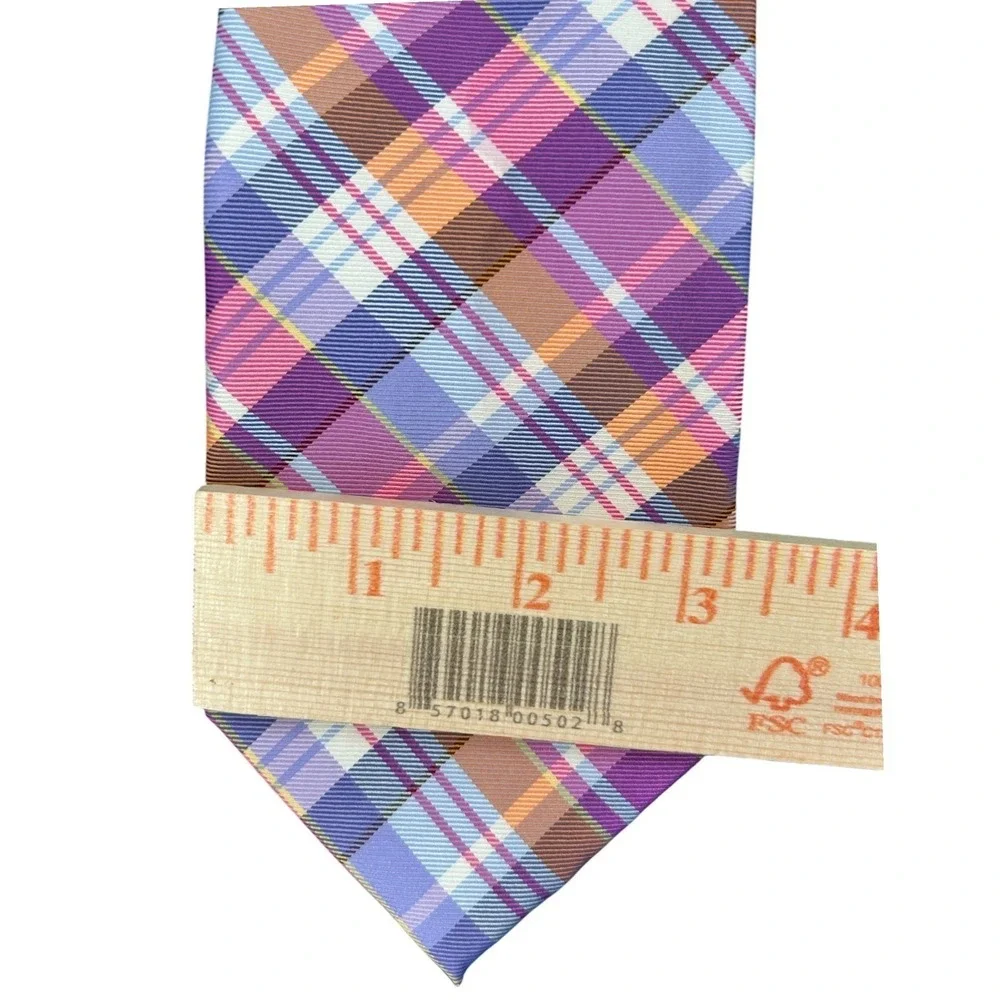 Tommy Hilfiger Pink Plaid Silk Tie‎ Preppy Coastal Prep Old Money Tie Belt 3.25